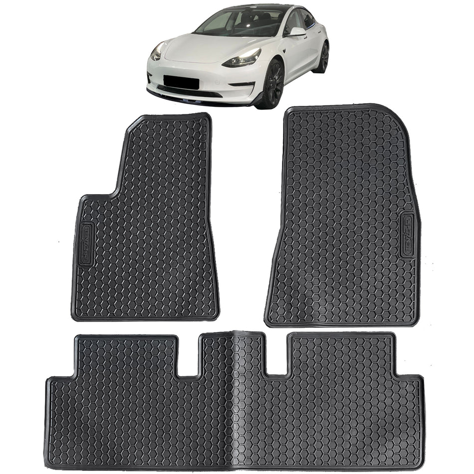 Tappetini Gomma Neri Premium Set per Tesla Model 3 2017-2023, Antiscivolo