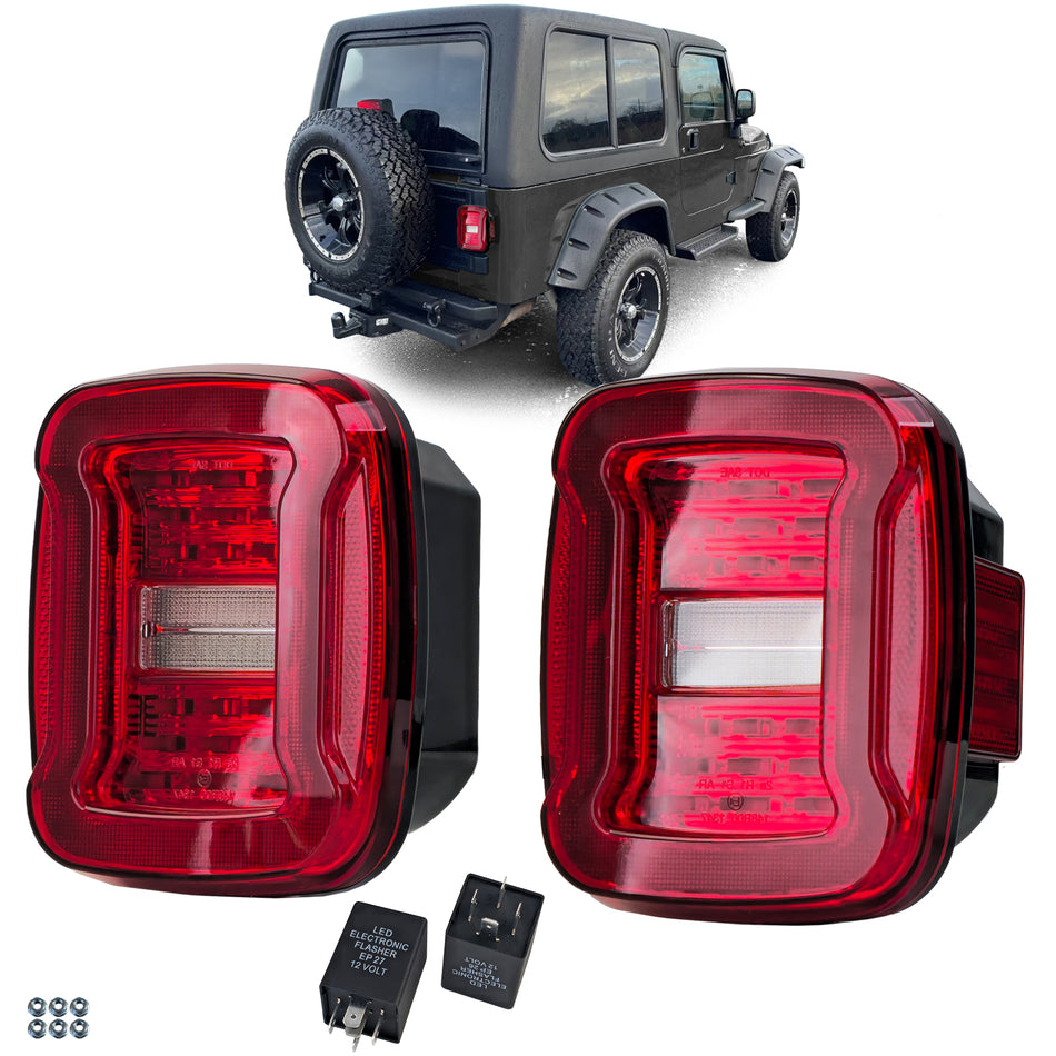 Fanali Posteriori LED Rosso Trasparente per Jeep Wrangler CJ YJ TJ (1986-2007)