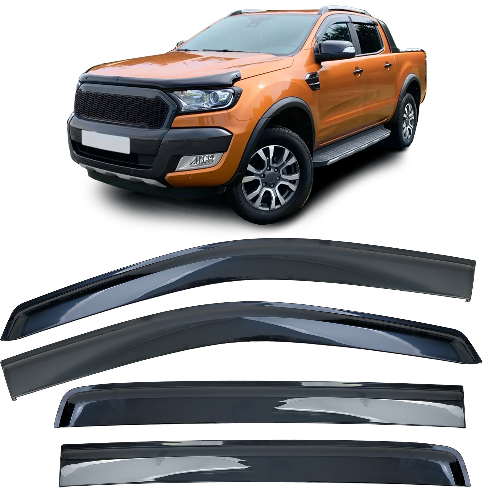 Deflettori Aria 4 Pezzi Neri per Ford Ranger T6 T7 T8 2012-2022, Montaggio