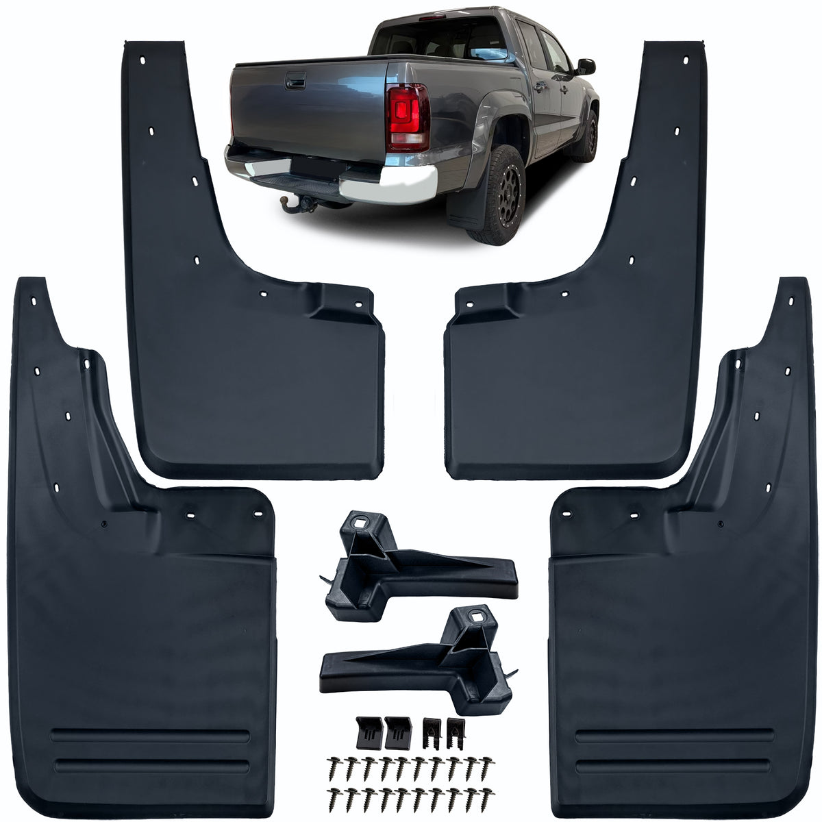 Paraspruzzi Set Anteriore e Posteriore Neri per Volkswagen Amarok I 2010-2022