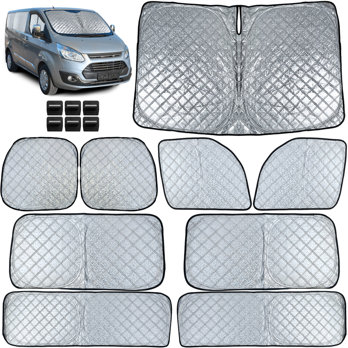 Parasole 9 Pezzi per Ford Transit Custom 2018-2023, Protezione Sole e Calore