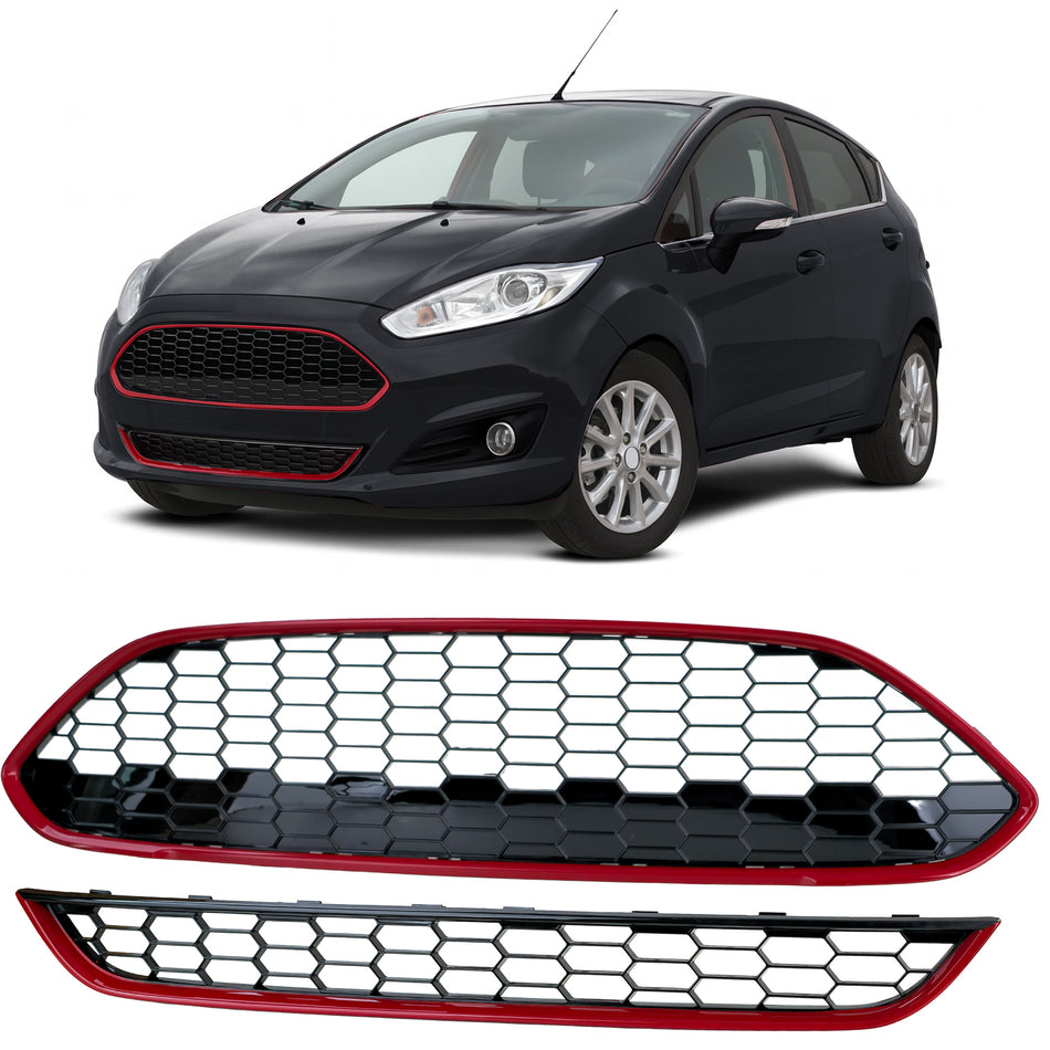 Griglia Set ST-Wabendesign Rosso Nero Lucido per Ford Fiesta 2013–2017