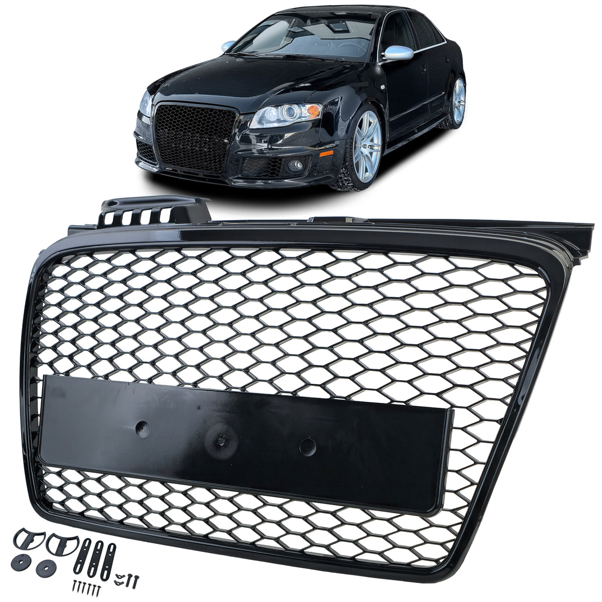 Griglia Anteriore Sportiva Nera Lucida Senza Emblema per Audi A4 B7 8E 2004-2008