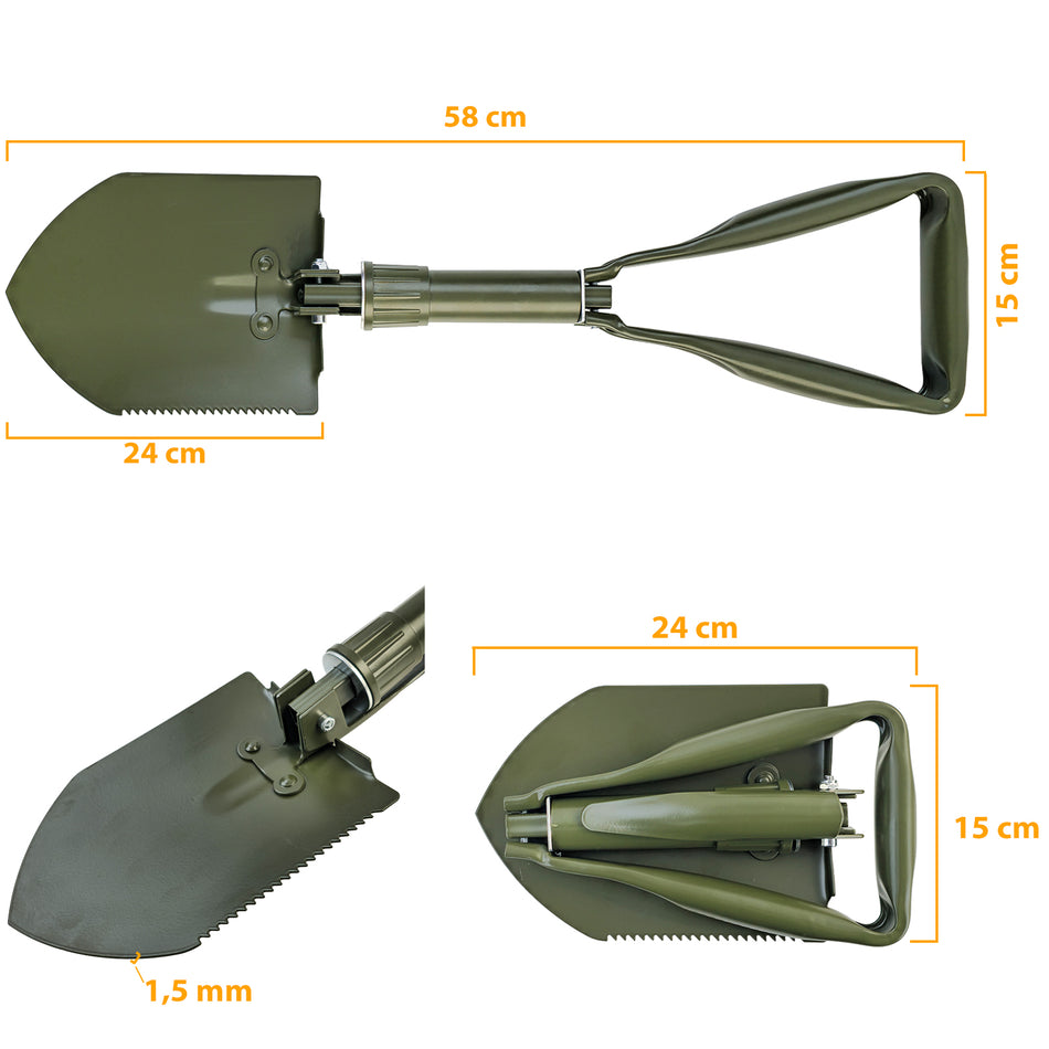 RAMROXX Klappspaten Survival Oliv Verde Spaten Hacke e Sega Inclusa. Tasche