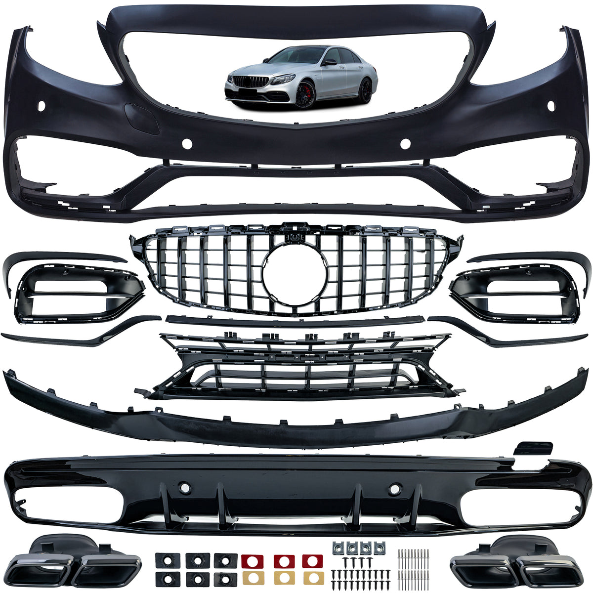 Bodykit Completo Sportivo per Mercedes Classe C W205 2014-2018, Unpainted