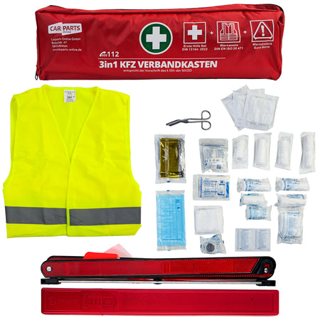 KFZ Verbandskasten 3 In1 Set Prima Emergenza DIN 13164 + Giubbotto + Triangolo