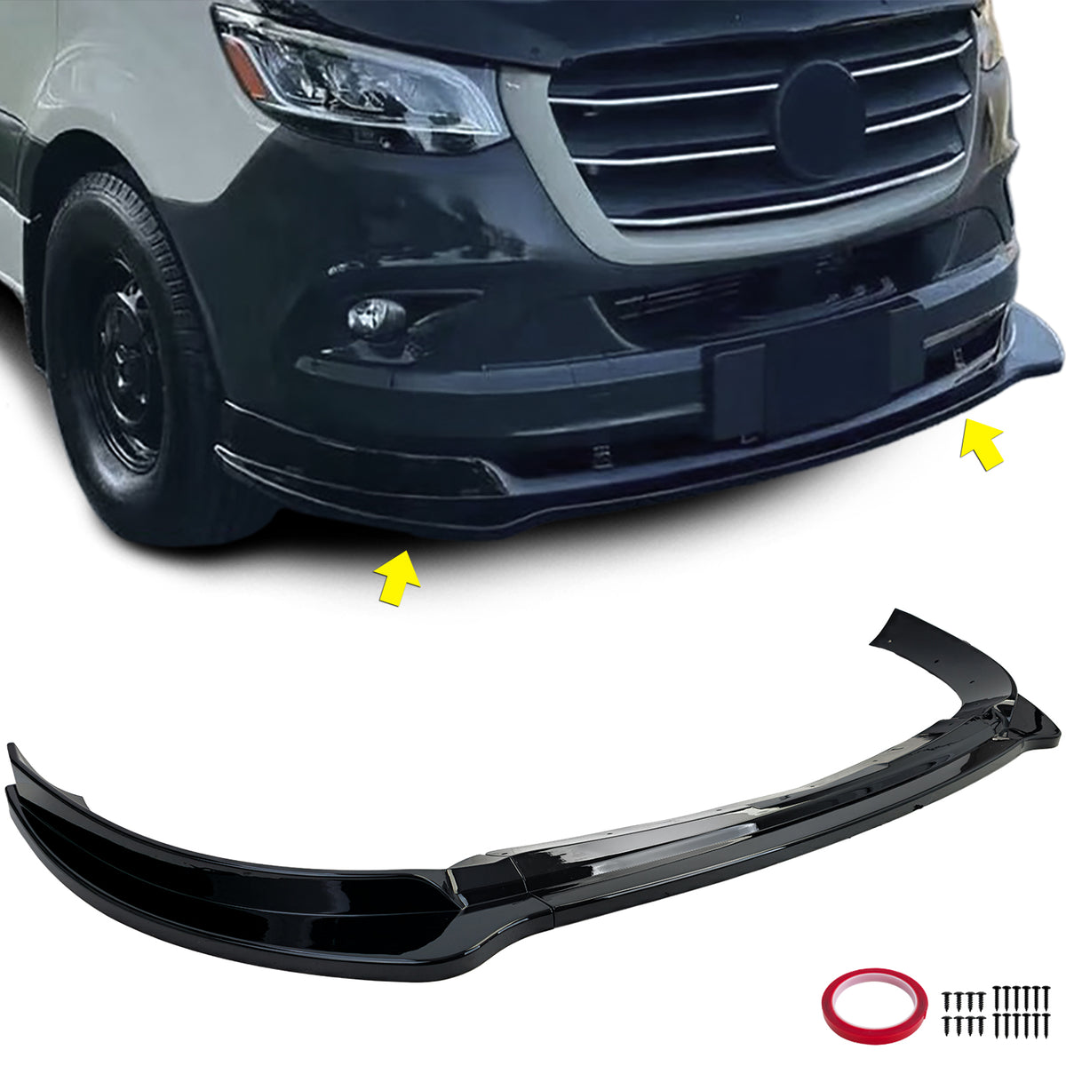 Spoiler Anteriore Sportivo Nero Lucido per Mercedes Sprinter B 907 910 dal 2018
