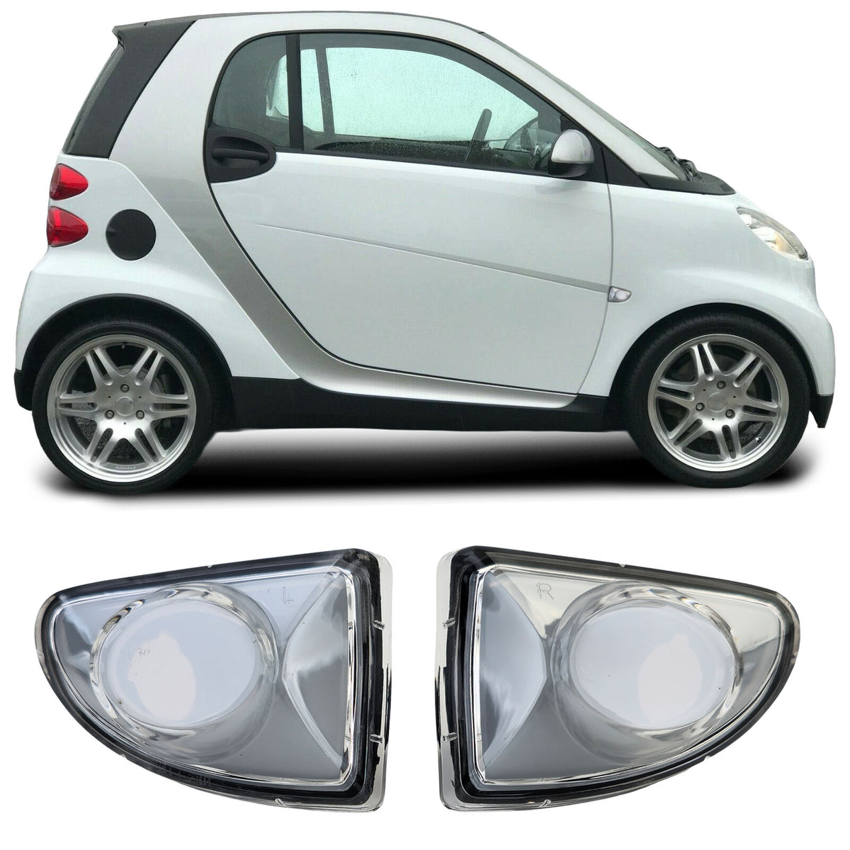 Frecce Set Vetro Trasparente Bianche per Smart ForTwo 451 2007-2015 (Coupé