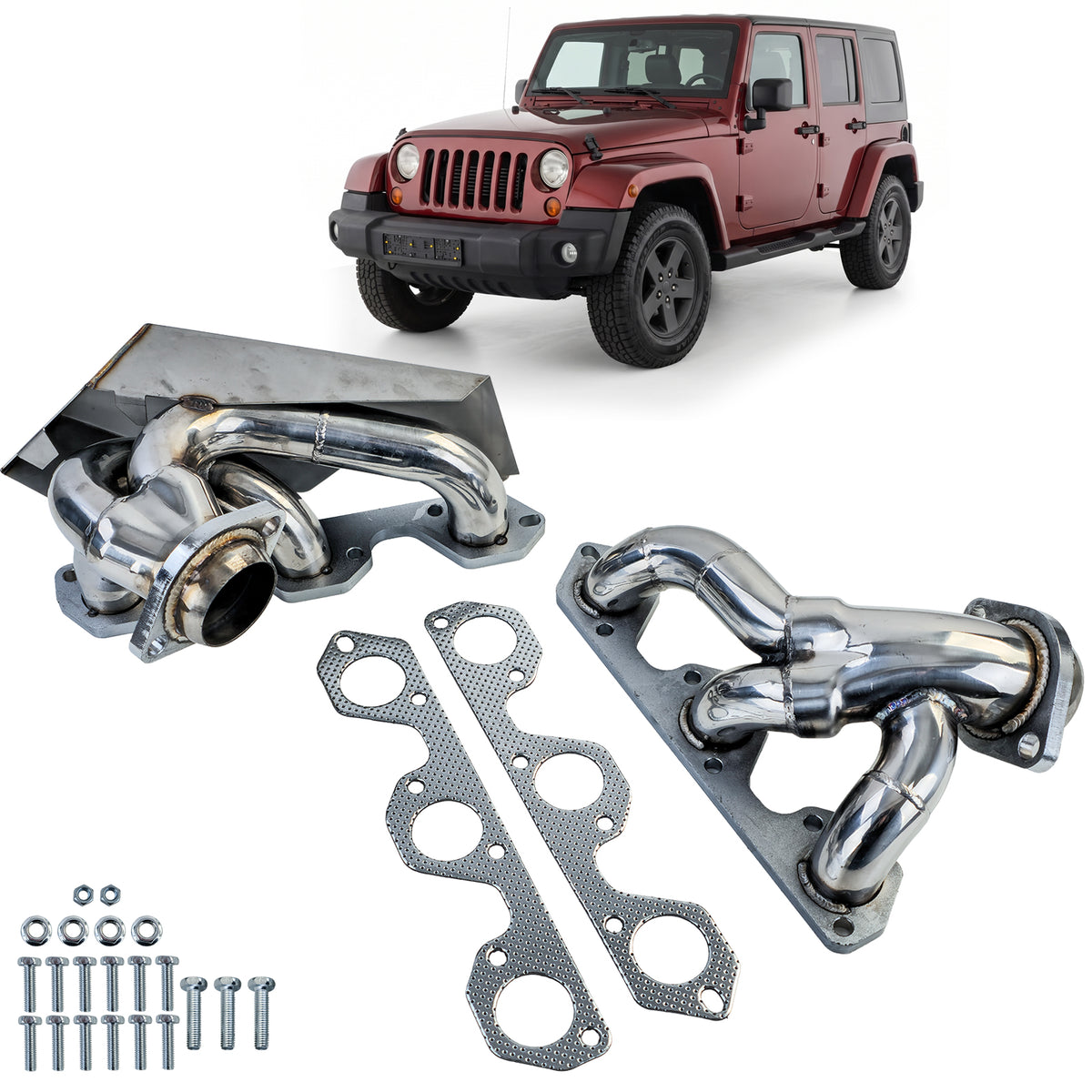 Collettori Scarico in Acciaio Inox Lucido per Jeep Wrangler JK 3.8L (2007-2011)