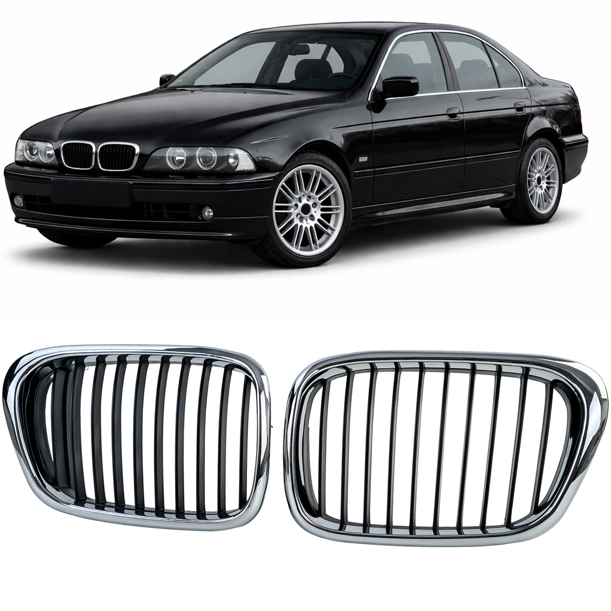 Griglia Anteriore Sportiva Nera e Cromata per BMW Serie 5 E39 Berlina e Touring