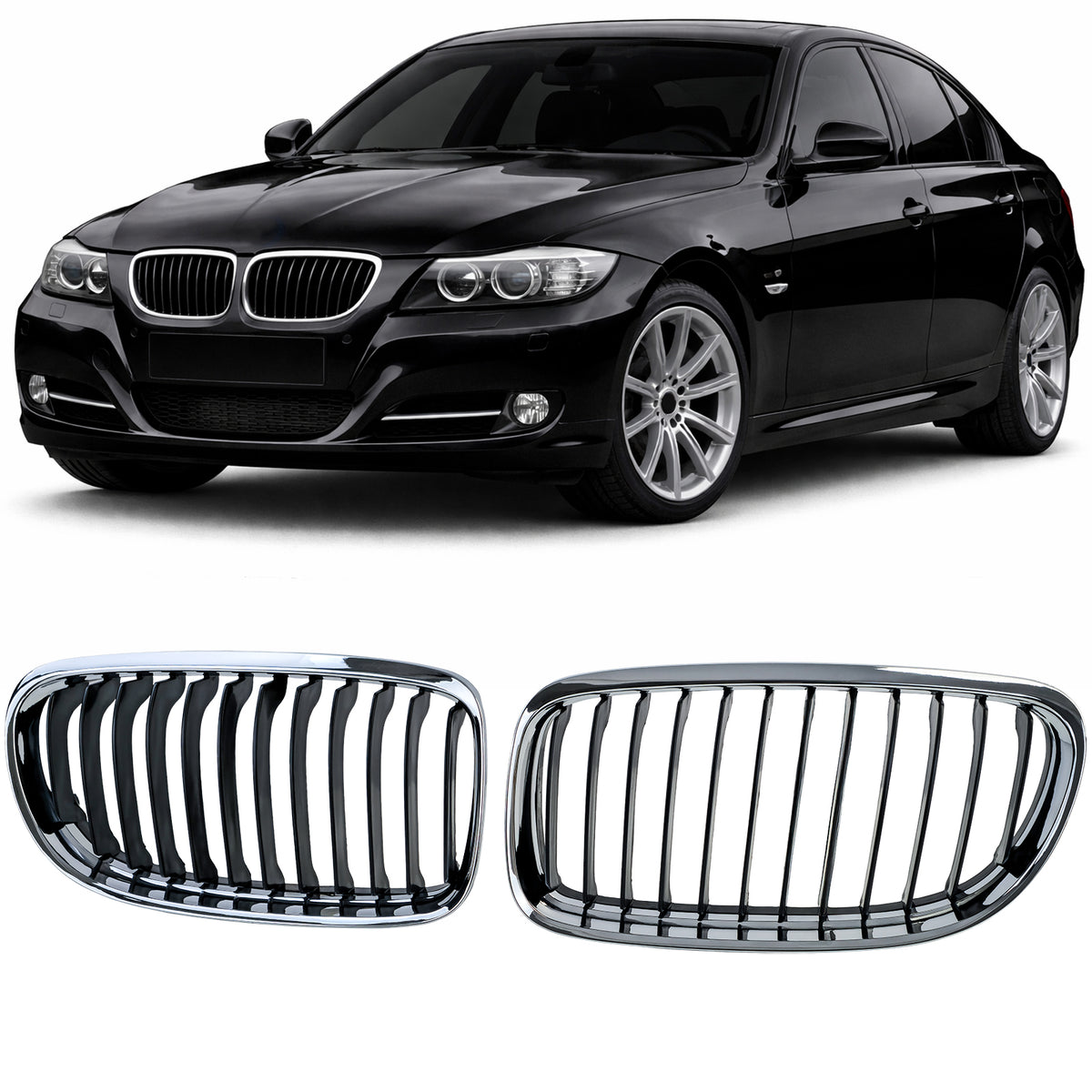 Griglia Sportiva Nera con Cromature per BMW Serie 3 E90 E91 (2008-2012)
