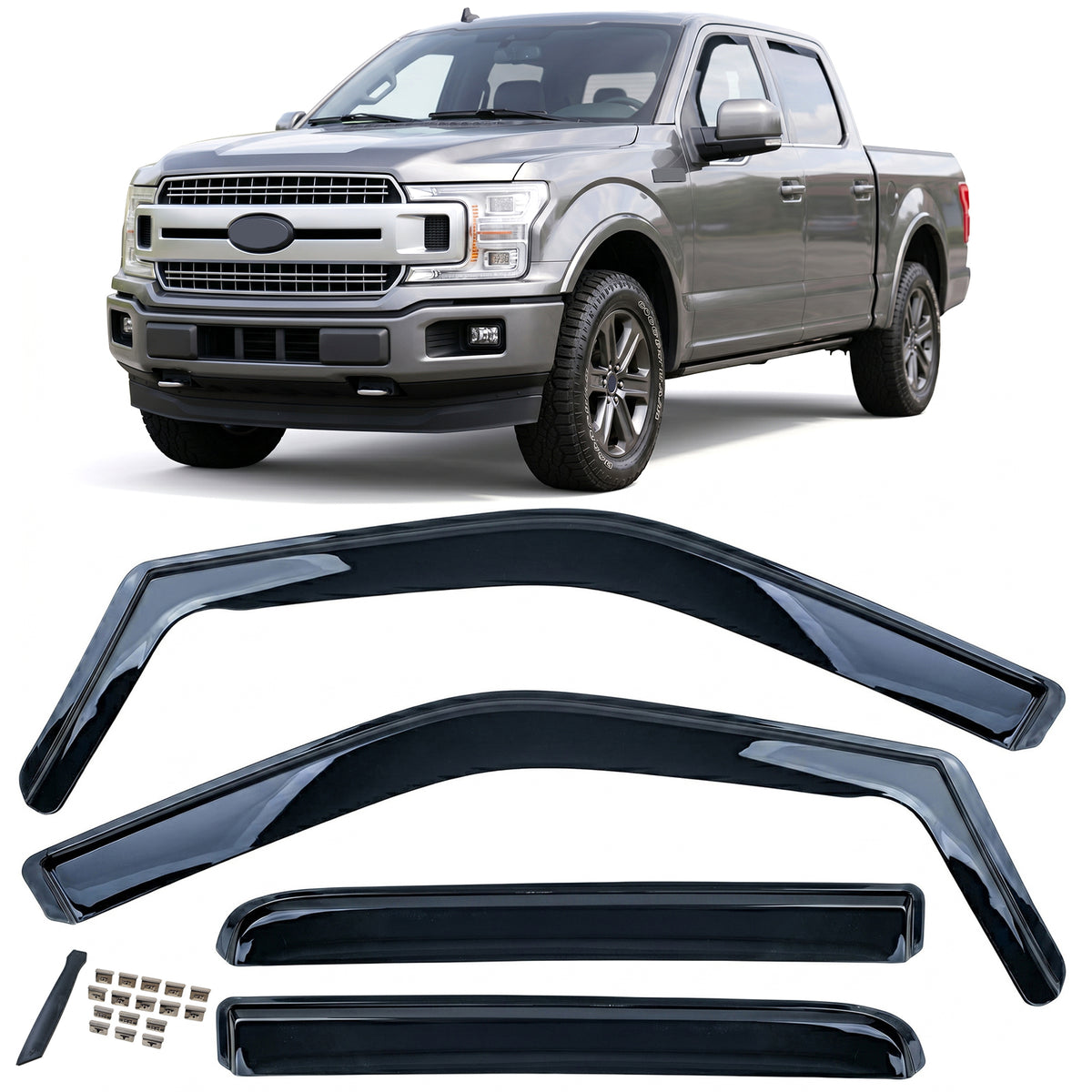 Deflettori Aria 2 Pezzi Neri per Ford F150 2014-2020, Montaggio Facile