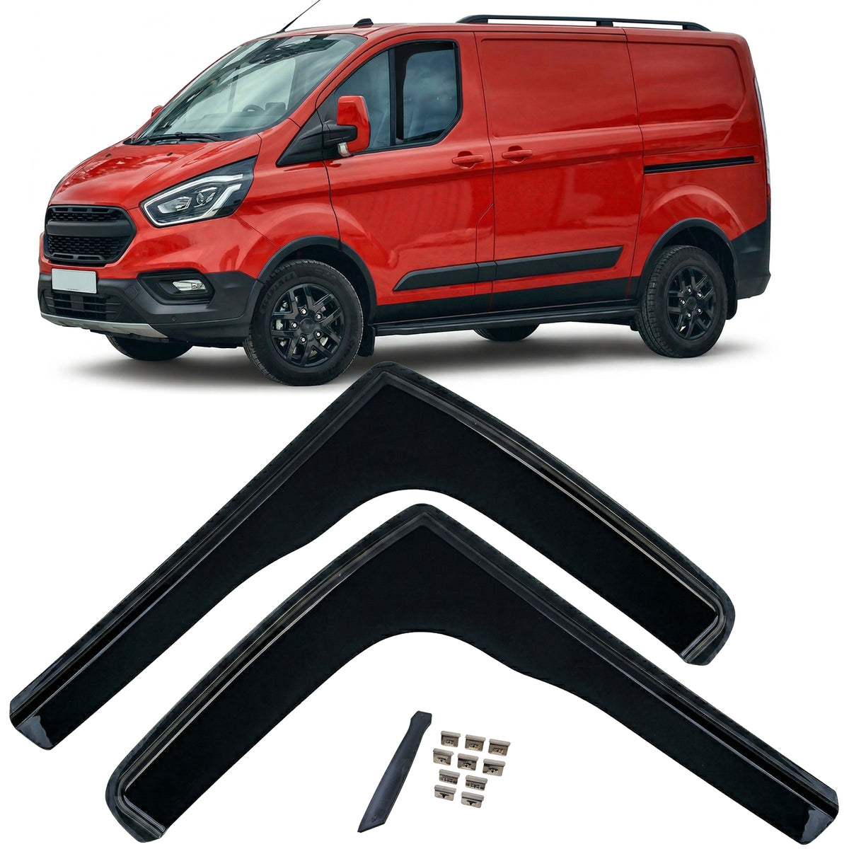 Deflettori Aria 2 Pezzi Neri per Ford Transit Custom 2012-2023, Montaggio Facile