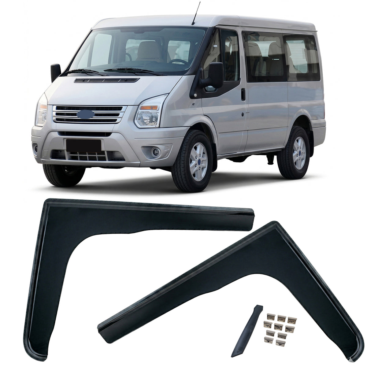 Deflettori Aria 2 Pezzi Neri per Ford Transit 2006-2014, Installazione Facile