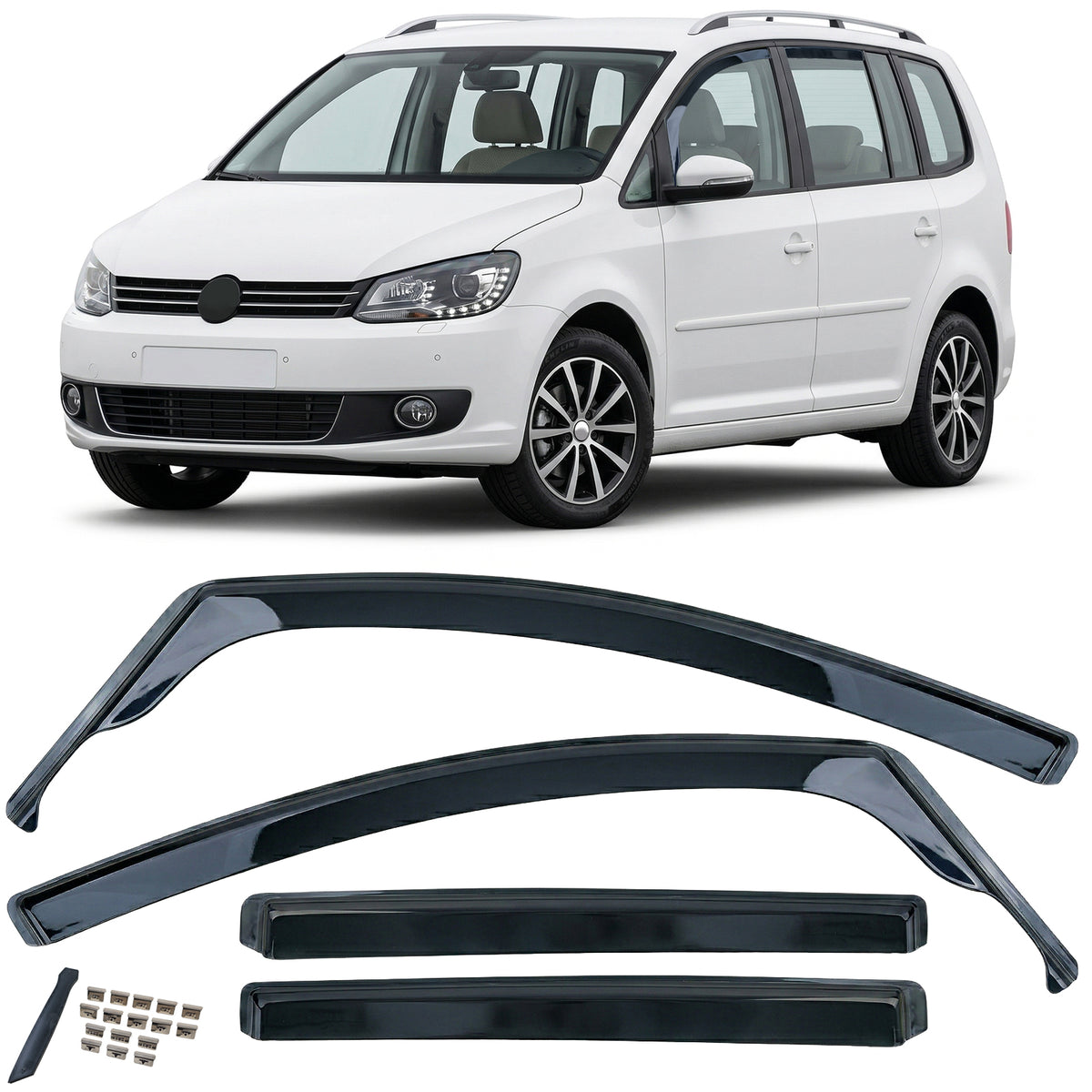 Deflettori Aria 4 Pezzi Neri Oscurati per Volkswagen Touran 1T 2003-2015