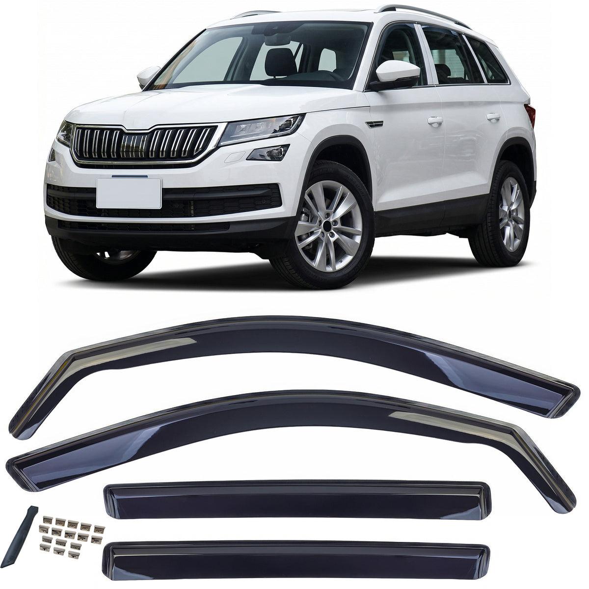 Deflettori Aria 2 Pezzi Neri per Skoda Kodiaq (2017-2023) Senza Foratura