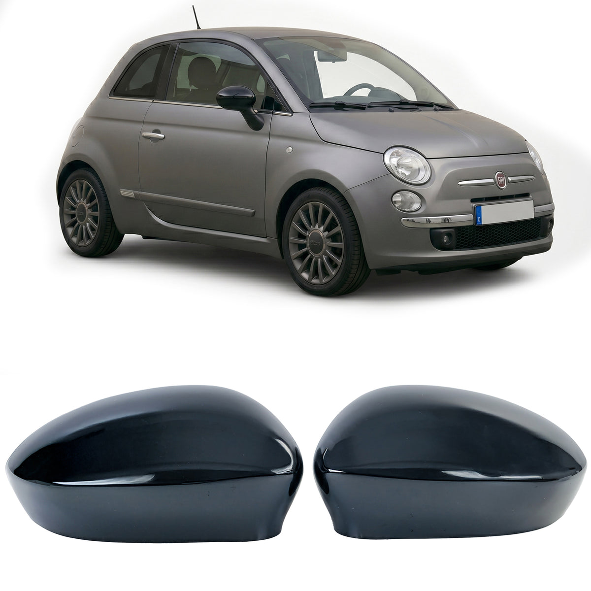 Copertura Specchietti Nero Lucido per Fiat 500 2007-2020, Abarth 500, 500C