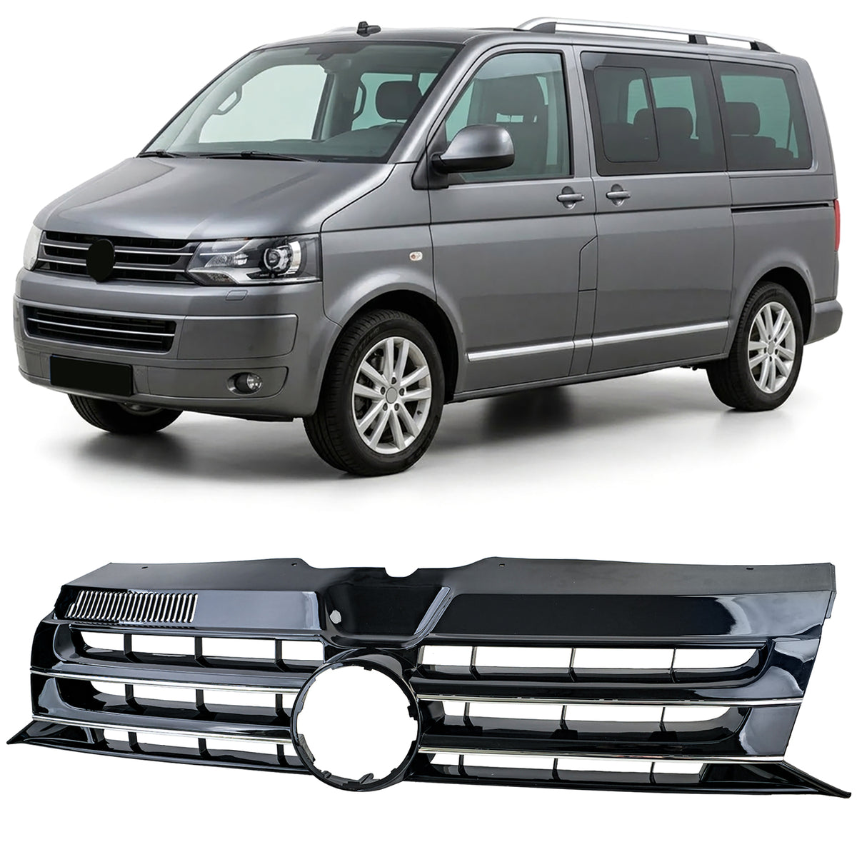 Griglia Nera Lucida con Cromatura per Emblema per Volkswagen Bus T5 09-15