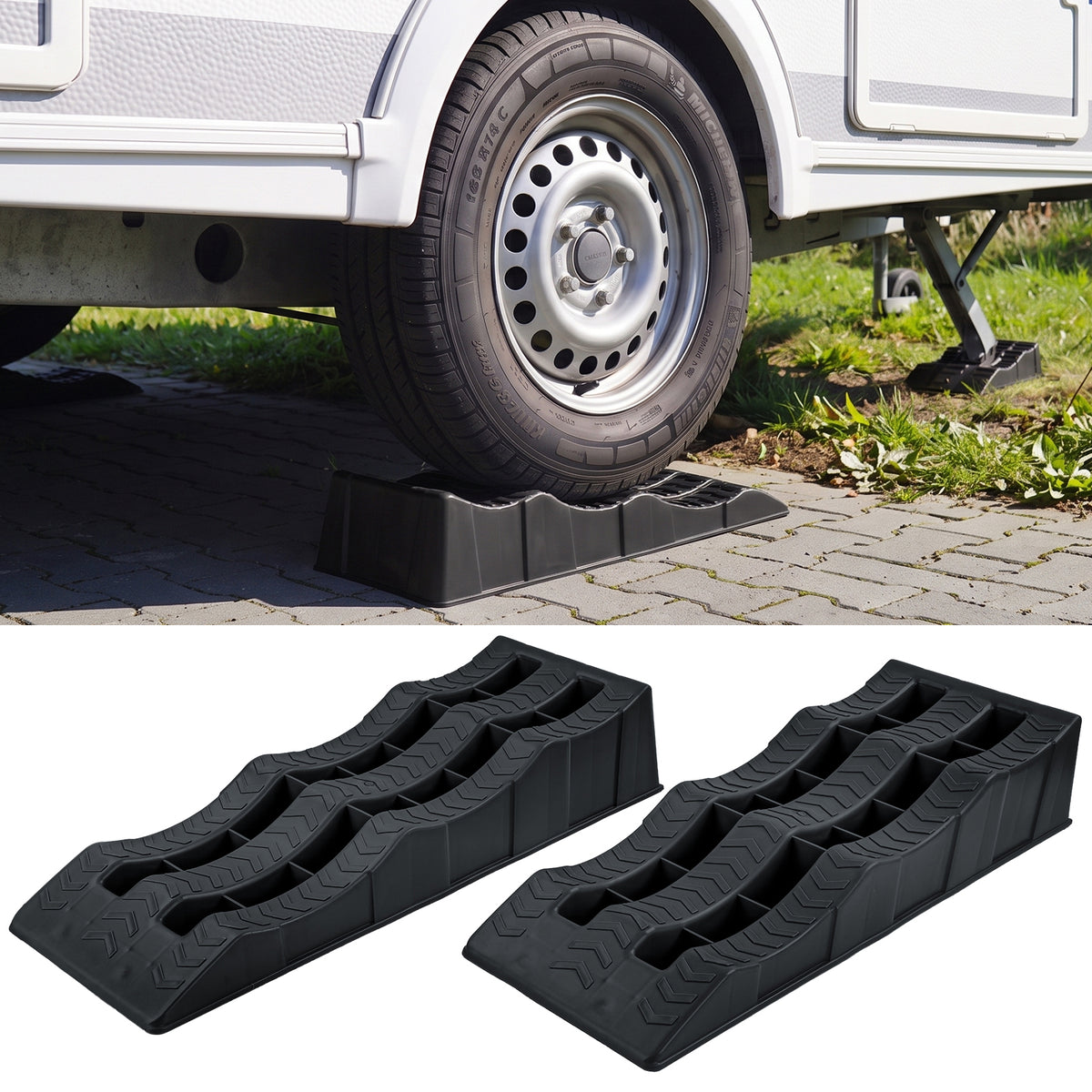 2X Stufenkeile Auffahrkeile Rampen Nero per Universale (caravan, Camper)