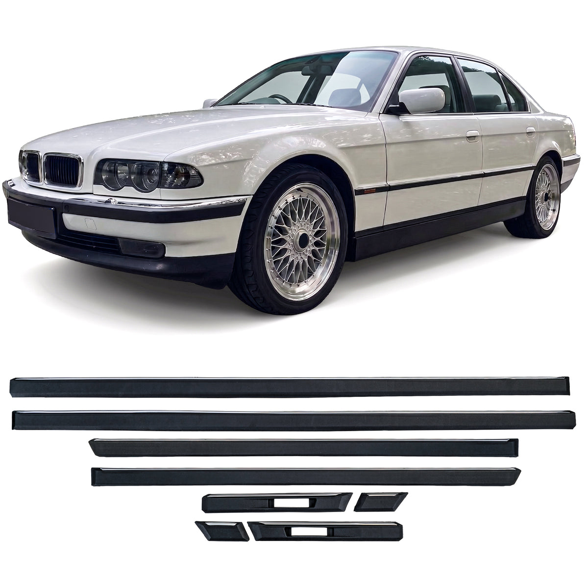 Modanature Set 8 Pezzi per BMW Serie 7 E38 (1994-2001) in Nero Originale