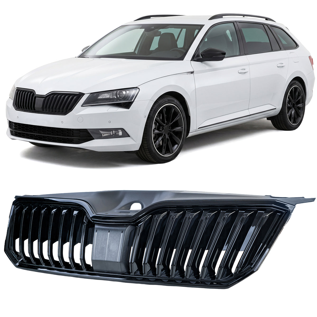 Griglia Anteriore Nera Lucida per Skoda Superb 3V (2015-2019) Sostituzione