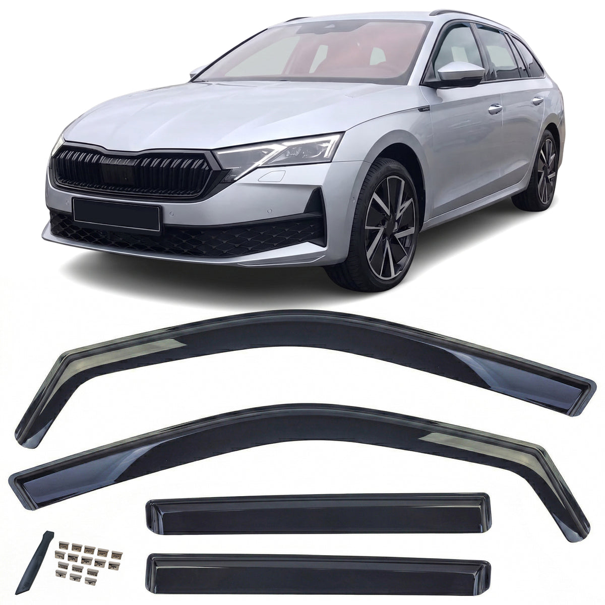 Deflettori Aria 4 Pezzi Neri per Skoda Octavia Touring dal 2024, Montaggio