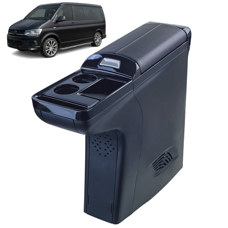 Consolle Centrale Nera con Portabevande e Bracciolo per Volkswagen T5 T5.1 T6