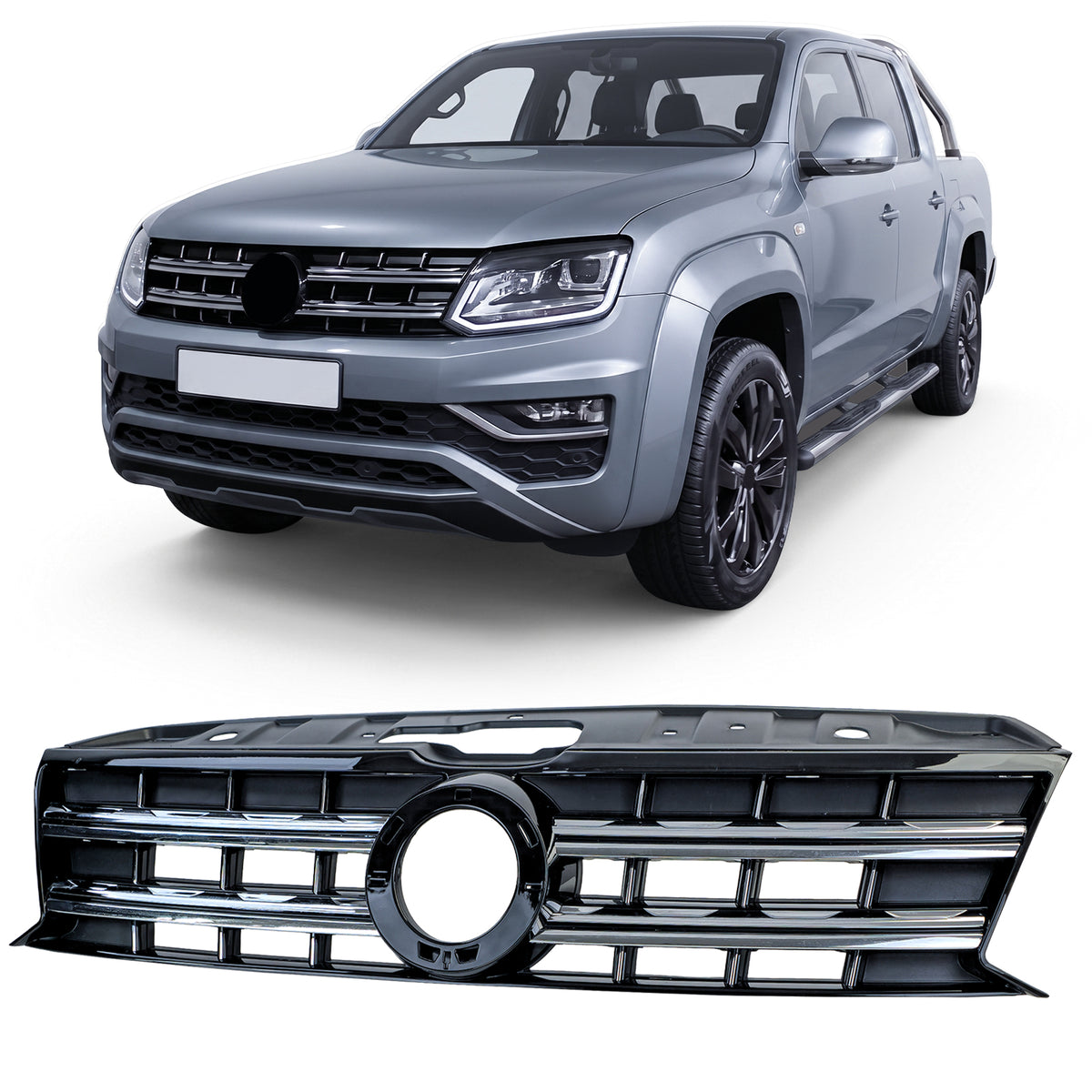 Griglia Anteriore Nera con Doppie Cromature per Volkswagen Amarok I 2010-2022
