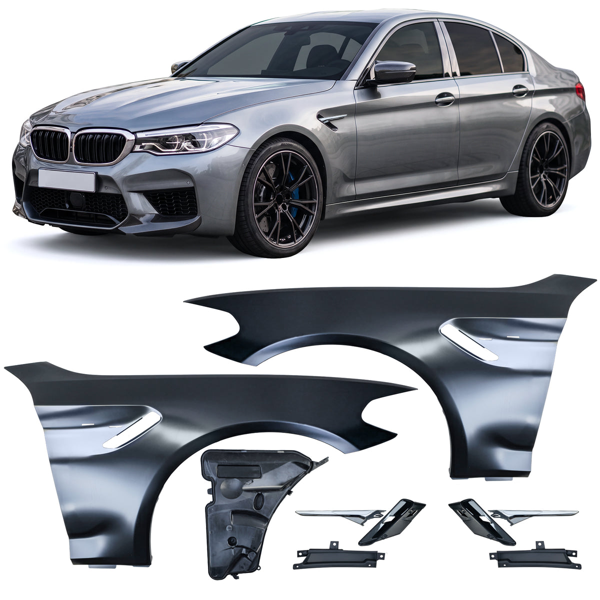 Parafango Set Sportivo con Inserti Cromati per BMW Serie 5 G30 G31 2017-2024