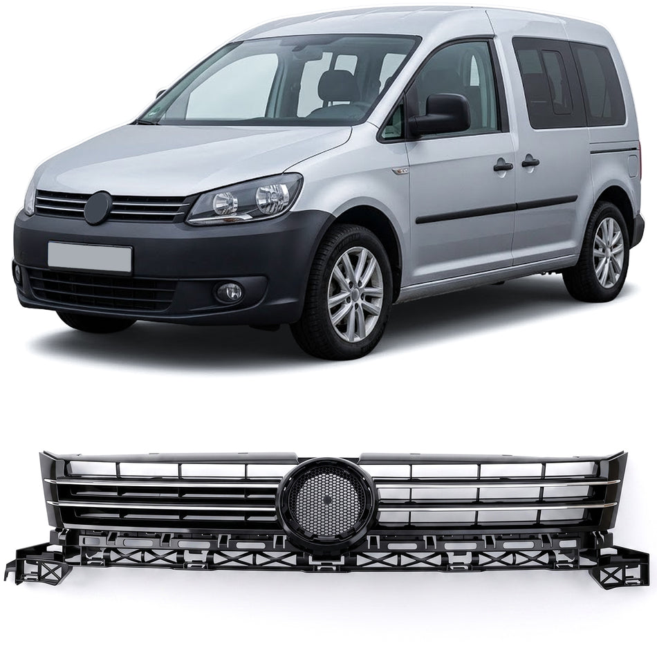 Griglia Anteriore Nera Lucida per VW Caddy III + Touran 2010-2015, Senza Logo