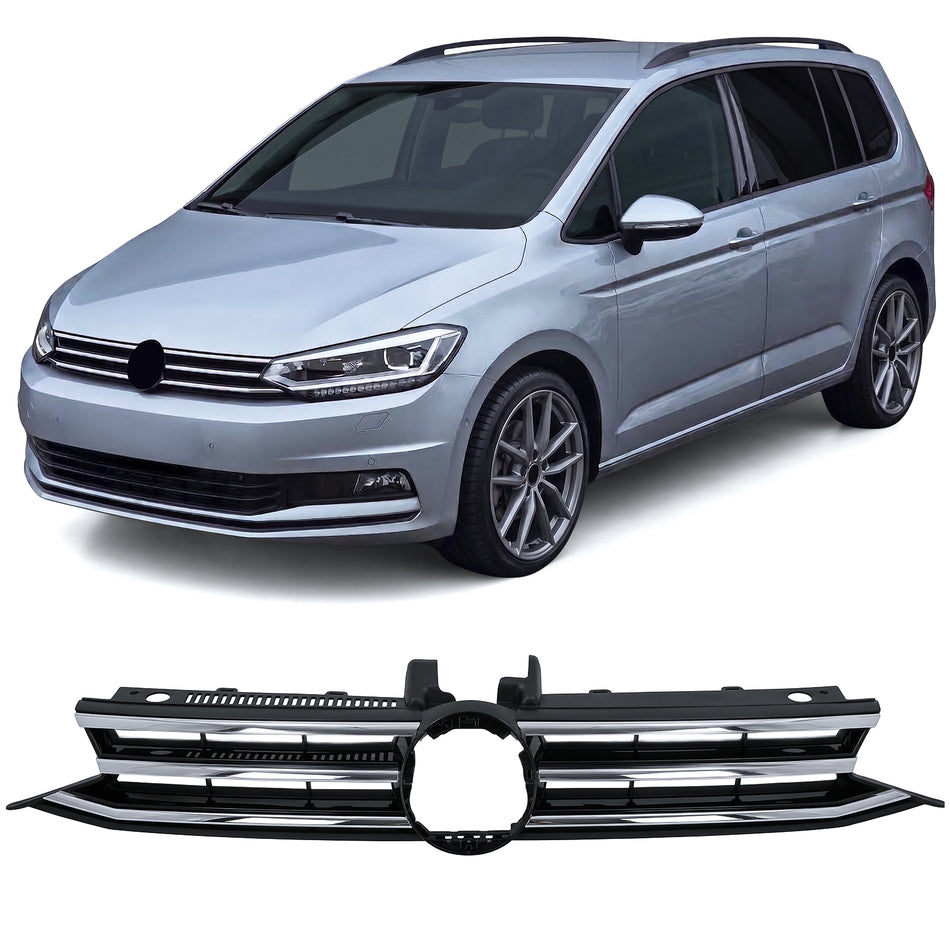 Griglia Anteriore Nera Lucida con Listelli Cromati per Volkswagen Touran 5T