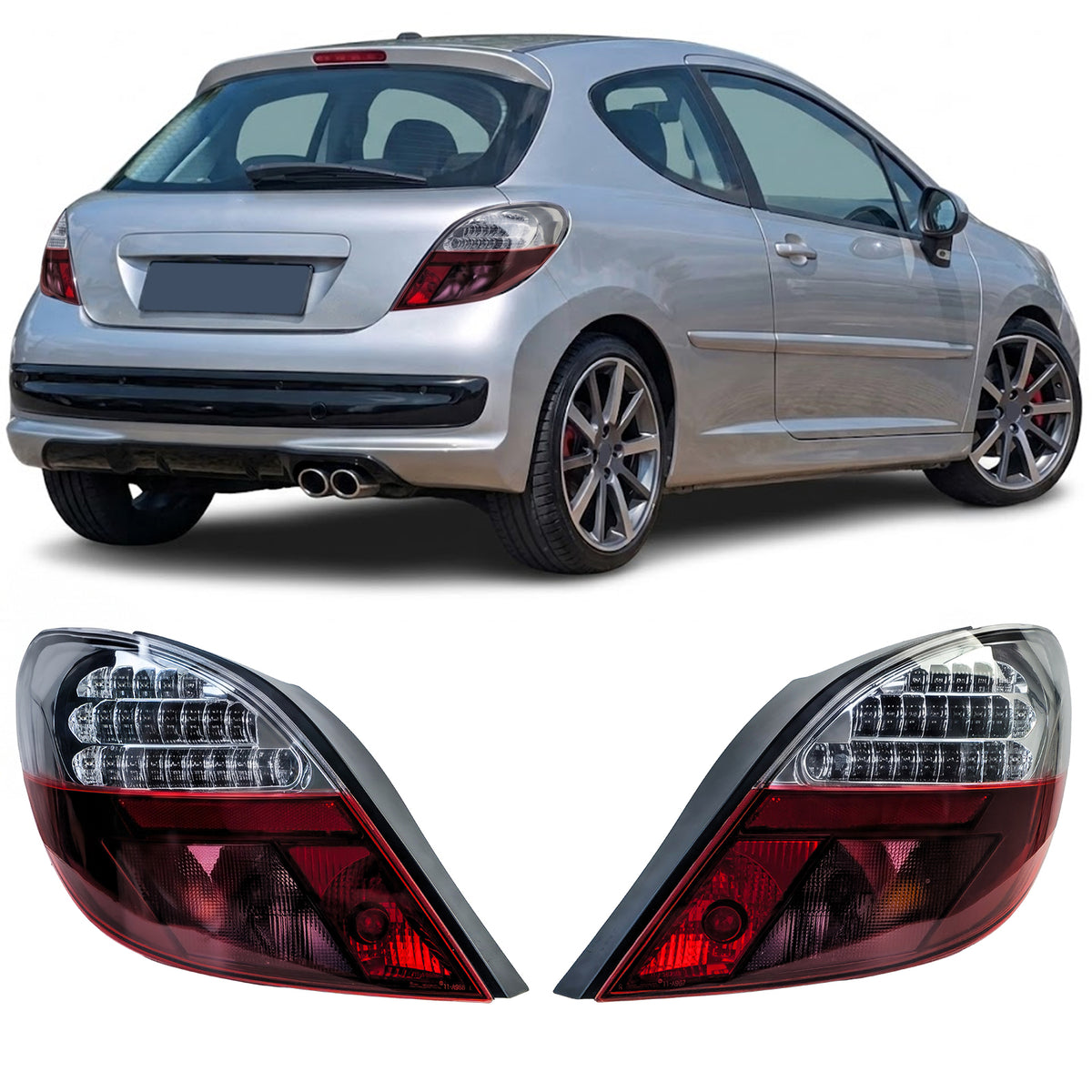Fanali Posteriori LED in Vetro Trasparente Rosso per Peugeot 207 2006-2009 5