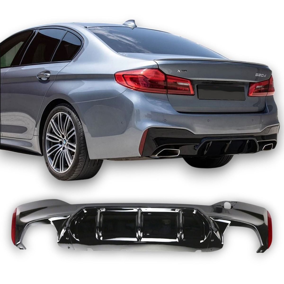 Diffusore Posteriore Nero Lucido per BMW Serie 5 G30 G31 2017-2024