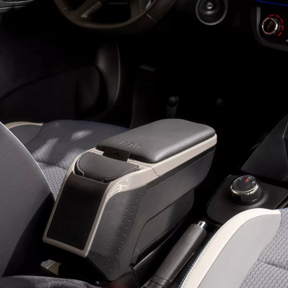 RATI Bracciolo PREMIUM "SUPER COMFORT" Eco PELLE per FIAT 500X (2015-2024) Nero-Grigio