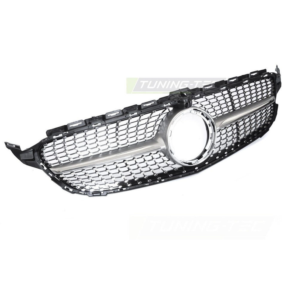Griglia Diamond Argento Cromato con Foro per Telecamera per Mercedes W205 18-21