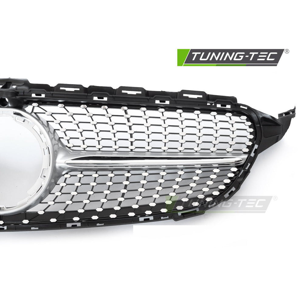 Griglia Diamond Argento Cromato con Foro per Telecamera per Mercedes W205 18-21