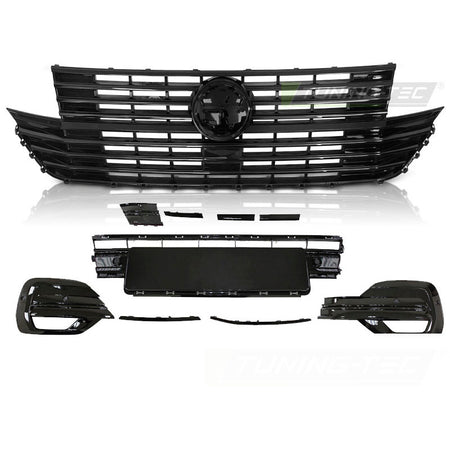 Griglia con Elemento Paraurti con Logo Base Nero Lucido per Volkswagen T6.1