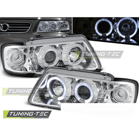Fari Angel Eyes Cromato per Audi A3 8L (08.96-08.00) Fanali Anteriori