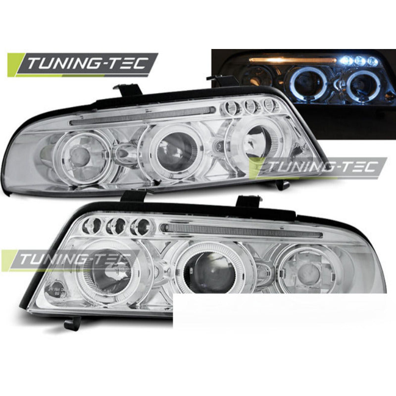 Fari Angel Eyes Cromato per Audi A4 (01.99-09.00) Fanali Anteriori