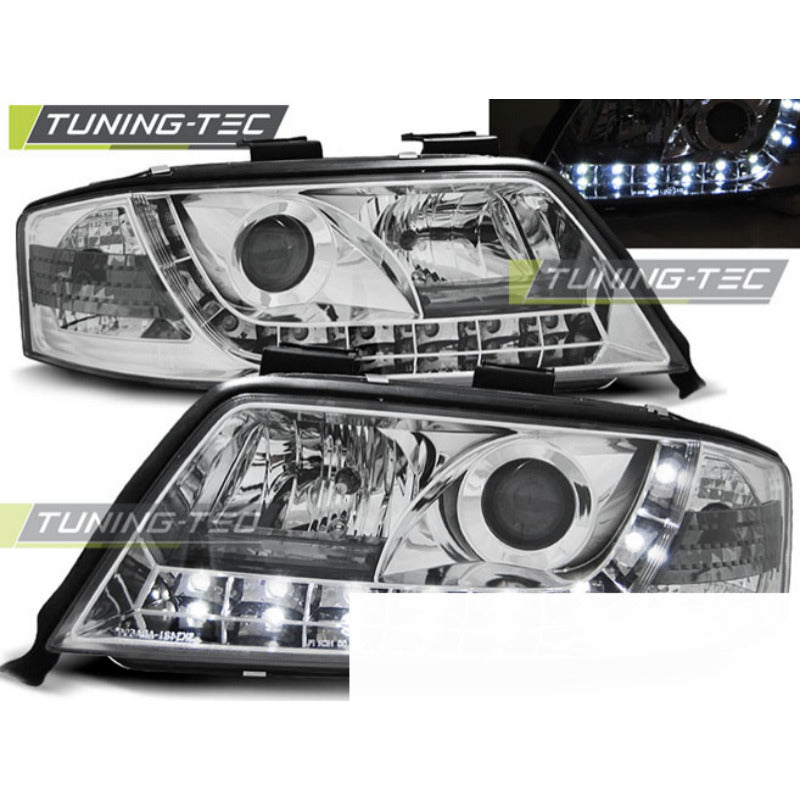Fari Daylight Cromato per Audi A6 (06.01-05.04) - Fanali Anteriori Lucidi