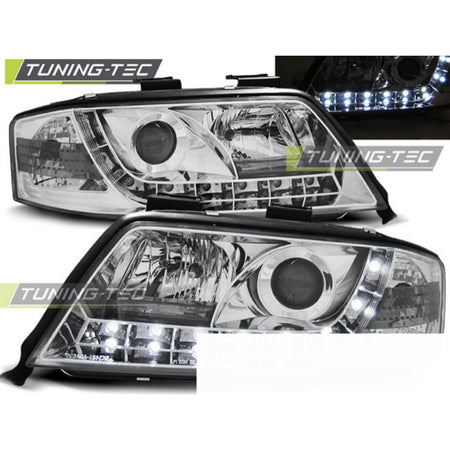 Fari Daylight Cromato per Audi A6 (06.01-05.04) - Fanali Anteriori Lucidi