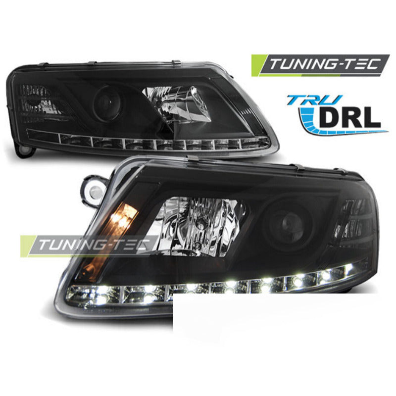Fari Anteriori LED Diurni Neri per Audi A6 C6 (04.04-08)