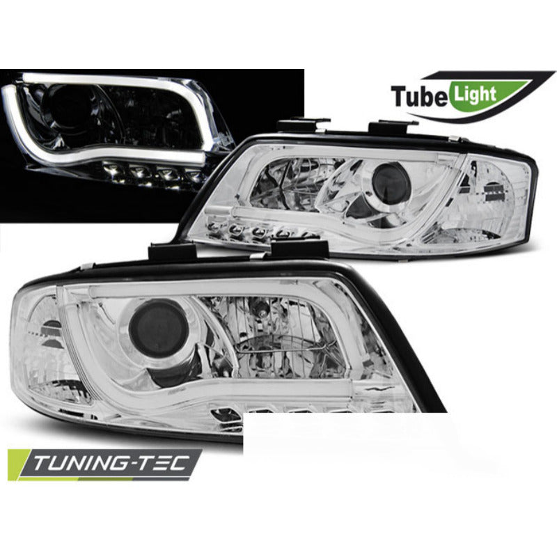 Fari Tube Cromato per Audi A6 (06.01-05.04) - Fanali Anteriori 2 Pezzi