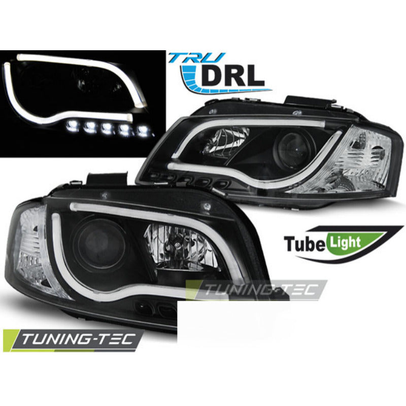 Fari Anteriori Luci Diurne LED Tubo Neri per Audi A3 8P (05.03-03.08)