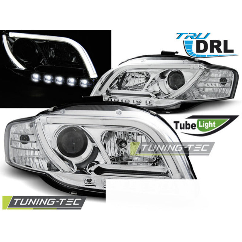 Fari Tube DRL Cromo per Audi A4 B7 (11.04-03.08) Luci Diurne