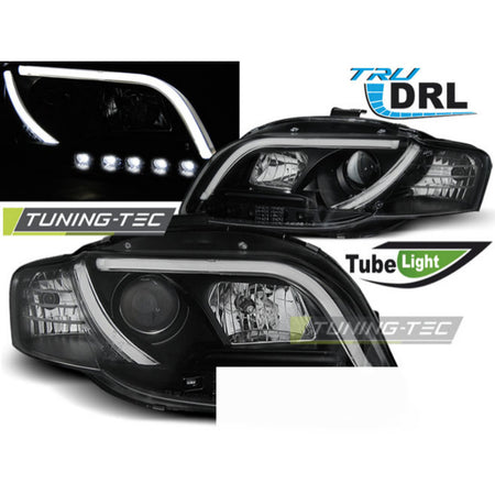 Fari Tube DRL Nero per Audi A4 B7 (11.04-03.08) Luci Diurne