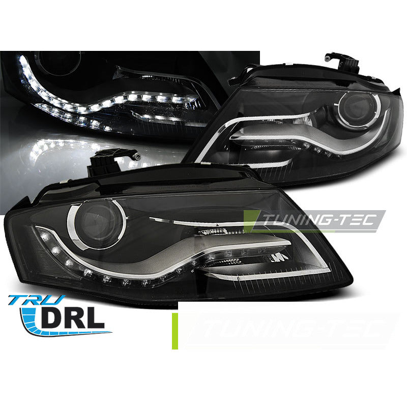 Fari True DRL Nero per Audi A4 B8 (04.08-11) Luci Diurne Nere