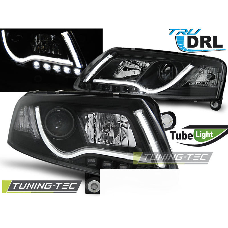 Fari Tube DRL Nero per Audi A6 C6 (04.04-08) - Luci Diurne