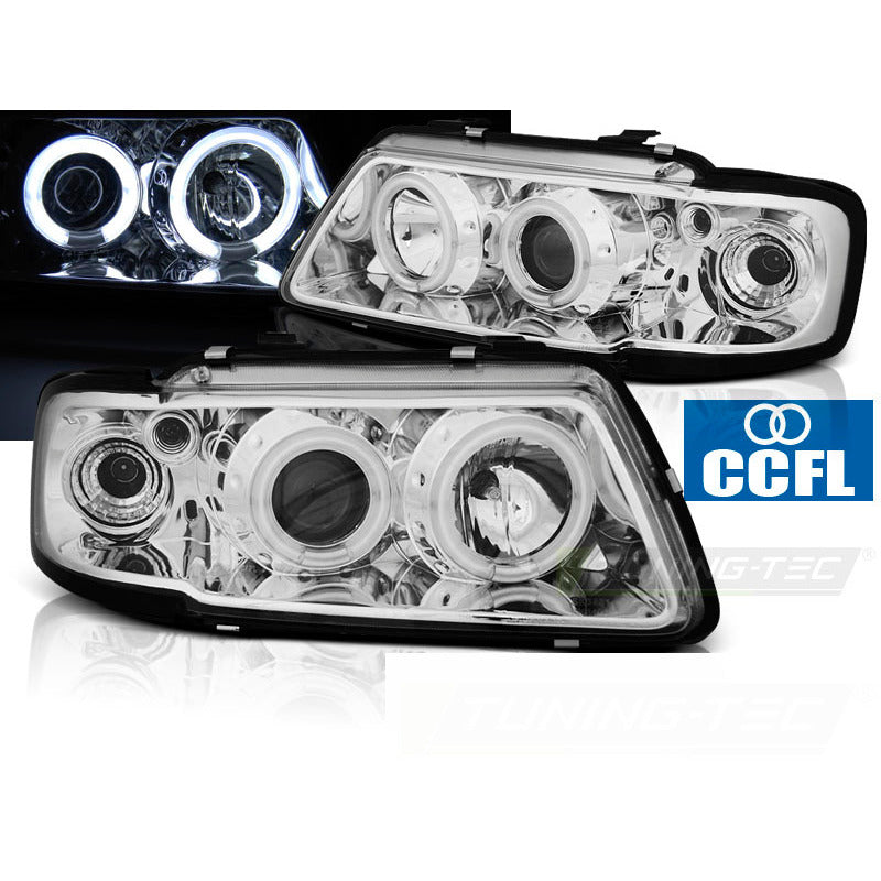 Fari Angel Eyes CCFL Cromato per Audi A3 8L (08.96-08.00) Fanali