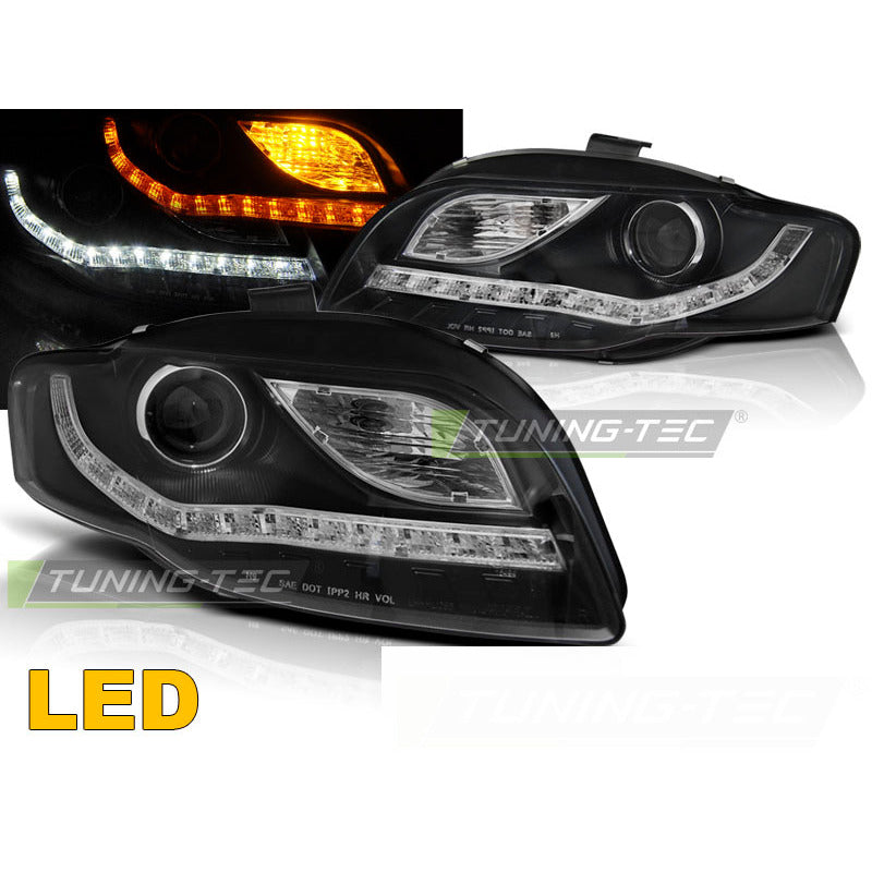 Fari Daylight Nero per Audi A4 B7 (11.04-03.08) Fanali Anteriori Neri